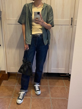「ZOZO（ゾゾ）のスリムテーパードデニムパンツ［WOMEN］（デニムパンツ）」を使った、trnwearさん（レディース・171cm）の夏コーディネート