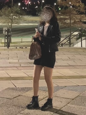 「GRL（グレイル）のアイテム（ライダースジャケット）」を使った、Lさん（レディース・163cm）の冬コーディネート