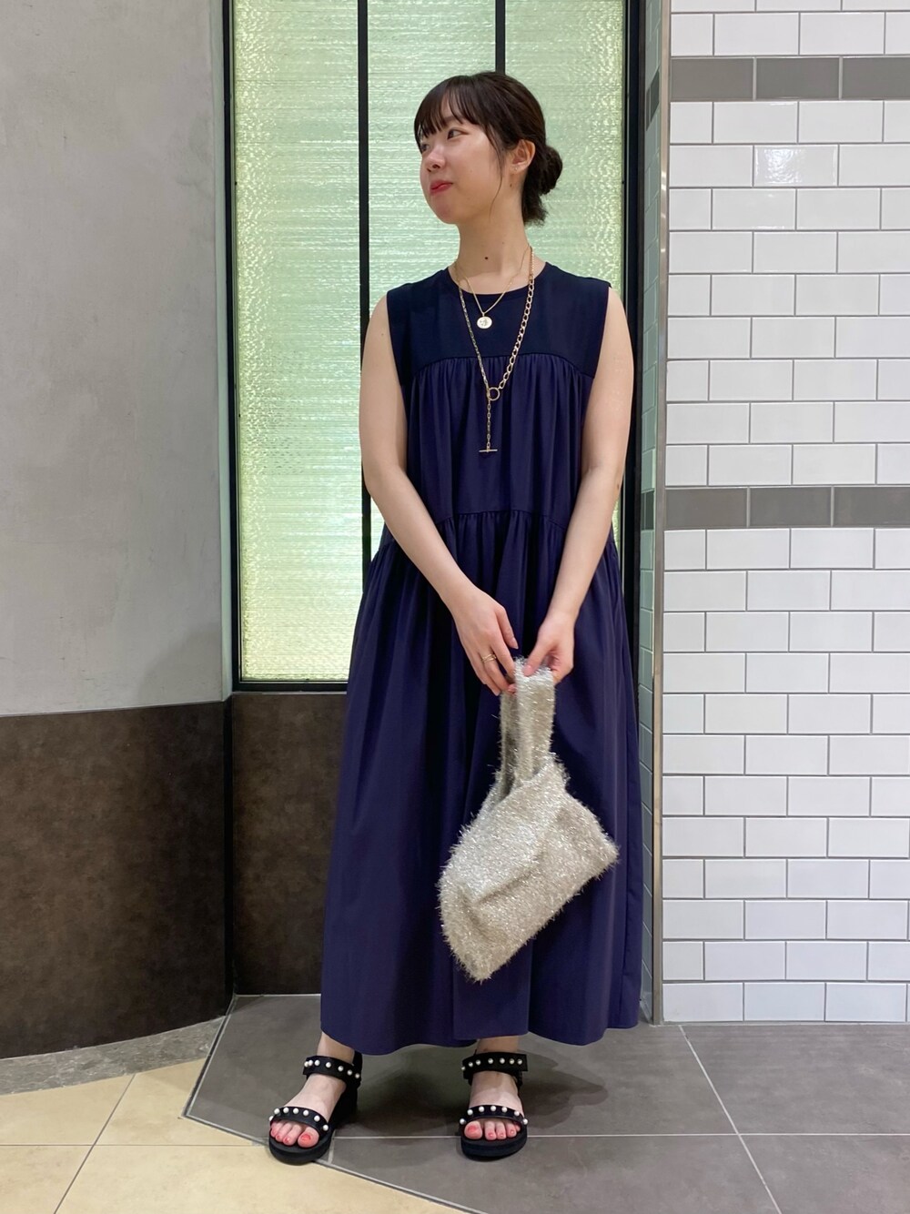 「休日スタイル、夏コーデ、ノースリーブ、ワンピース、サンダル、ゆるコーデ、接触冷感、初夏コーデ」｜「NOLLEY’Sのパールスポサン（サンダル、ブラック系）」を使った、nol hikariさん（レディース・156cm）の夏コーディネートの1枚目の写真