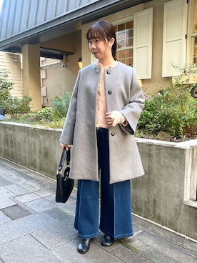 「NOLLEY’S（ノーリーズ）のアイテム（ノーカラーコート）」を使った、nol hikariさん（レディース・156cm）の秋コーディネート