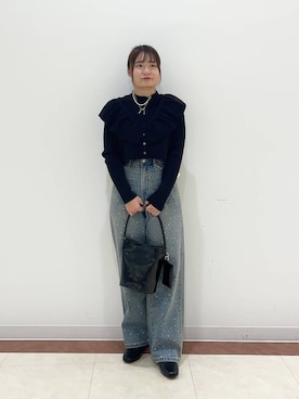 「LOWRYS FARM（ローリーズファーム）のビジューデニムパンツ　115247（デニムパンツ、ブルー系）」を使った、hono0427さん（レディース）の冬コーディネート
