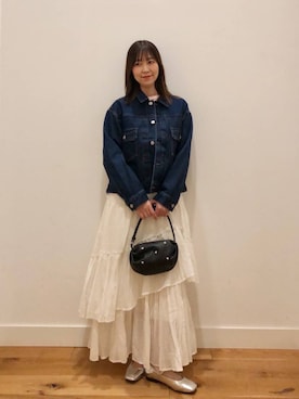 「春のジャケットスタイル」｜「アイテム（デニムジャケット）」を使った、aiitouさん（レディース・158cm）の春コーディネート