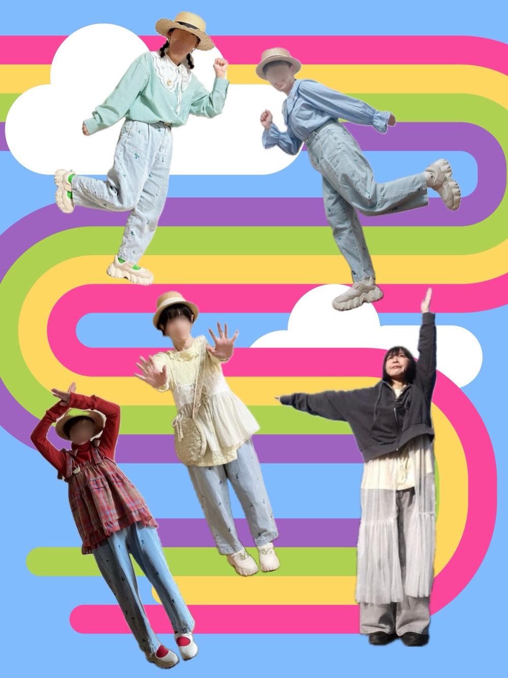 ブルー系のその他パンツ、ベージュ系のスニーカー、レッド系のTシャツ/カットソーを着用したレディースの春コーディネートの1枚目の写真