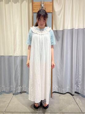 「ehka sopo（エヘカソポ）のくしゅくしゅギンガム厚底サンダル（サンダル）」を使った、あかしさん（レディース・152cm）の夏コーディネート