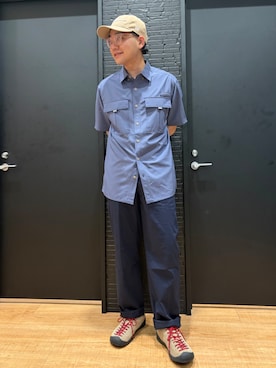 「Eddie Bauer（エディーバウアー）の《ニューエラ | エディー・バウアー》9THIRTY（キャップ、ベージュ系）」を使った、ebkouhokuさん（メンズ・181cm）の夏コーディネート
