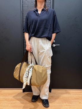「Eddie Bauer（エディーバウアー）のmen's FUDGE×Eddie Bauer ウールニットポロシャツ（ポロシャツ、ブルー系）」を使った、ebkouhokuさん（メンズ・175cm）の夏コーディネート