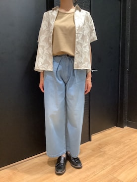 「Eddie Bauer（エディーバウアー）のフロントタック ワイドデニムパンツ（デニムパンツ、ブルー系）」を使った、ebkouhokuさん（メンズ・181cm）の夏コーディネート