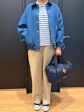 「Eddie Bauer（エディーバウアー）のイージーウェア オーバーサイズブルゾン（ブルゾン、ブルー系）」を使った、ebkouhokuさん（メンズ・181cm）の夏コーディネート
