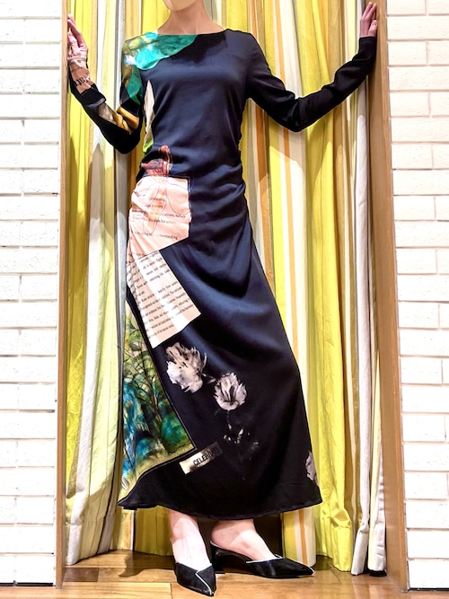 セール】アシンメトリーなコラージュプリント ロングワンピース 結婚式 セール】アシンメトリーなコラージュプリント ロングワンピース 結婚式