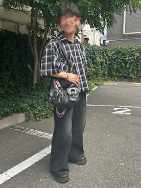 「HARE（ハレ）のダブルベルトデニムパンツ(HARE)（デニムパンツ）」を使った、ただの低身長大学生さん（メンズ・165cm・10代）の夏コーディネート
