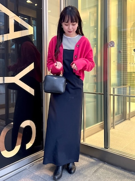 「ショート丈トップス」｜「アイテム（ワンピース/ドレス）」を使った、あーちゃんさん（レディース・154cm）の冬コーディネート