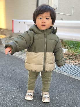 「H&M（エイチ・アンド・エム）のアイテム（ダウンジャケット/コート）」を使った、rui0621さん（キッズ・90cm）の冬コーディネート