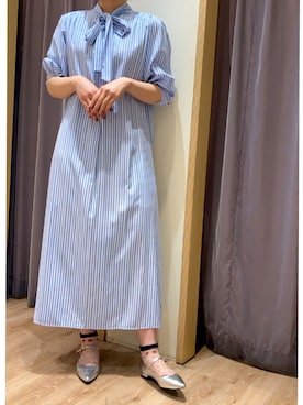 「ブルーワンピース」｜「アイテム（ワンピース/ドレス）」を使った、minamichanさん（レディース・163cm）の春コーディネート