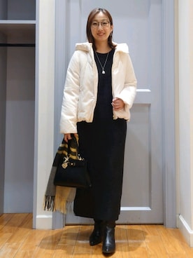 「ニットワンピース」｜「アイテム（イエロー系）」を使った、Kagawaさん（レディース・161cm）の冬コーディネート