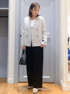 「アイテム（ノーカラージャケット）」を使った、Kagawaさん（レディース・161cm）の冬コーディネート