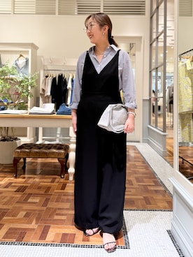 「NOLLEY’S（ノーリーズ）のウォッシャブルベーシックシャツ（シャツ/ブラウス、ブルー系）」を使った、Kagawaさん（レディース・161cm）の夏コーディネート
