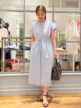 「NOLLEY’S（ノーリーズ）のウォッシャブル前タックワンピース（ワンピース、ブルー系）」を使った、Kagawaさん（レディース・161cm）の夏コーディネート