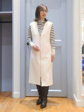 「ボーダーニット」｜「アイテム（ワンピース/ドレス）」を使った、Kagawaさん（レディース・161cm）の冬コーディネート