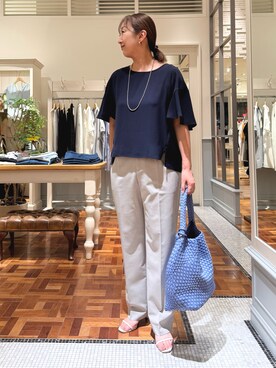 「NOLLEY’S（ノーリーズ）の《セットアップ対応/接触冷感》【BECシリーズ】ウォッシャブルハイスペックトロセミワイドパンツ（その他パンツ、グレー系）」を使った、Kagawaさん（レディース・161cm）の夏コーディネート