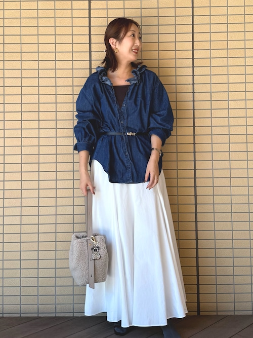 追加7回】【RM denim】フリルギャザーデニムブラウス（シャツ