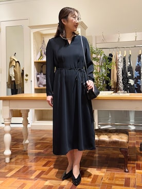 「NOLLEY’S（ノーリーズ）のウォッシャブルウエストタックワンピース（ワンピース、ブラック系）」を使った、Kagawaさん（レディース・161cm）の春コーディネート