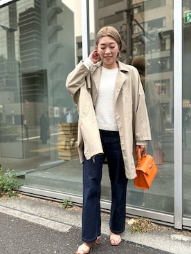 「白ニット」｜「アイテム（その他アウター）」を使った、mitaniiiiiさん（レディース・168cm）の冬コーディネート