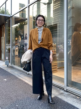 「ボーダートップス」｜「アイテム（テーラードジャケット）」を使った、mitaniiiiiさん（レディース・168cm）の秋コーディネート