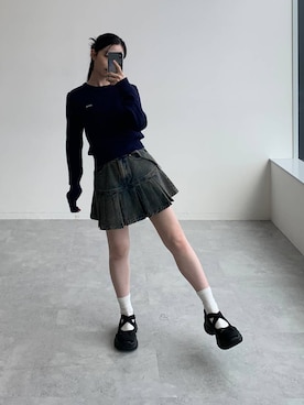 「3.3 Field Trip （3.3フィールドトリップ）の3.3 Field Trip／プリーツデニムスカート 2977561（デニムスカート）」を使った、みれいさん（レディース・150cm）の秋コーディネート