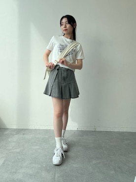 「アイテム（デニムスカート、グレー系）」を使った、みれいさん（レディース・150cm）の夏コーディネート