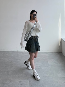 「3.3 Field Trip （3.3フィールドトリップ）の3.3 Field Trip／プリーツデニムスカート 2977561（デニムスカート）」を使った、みれいさん（レディース・150cm）の秋コーディネート