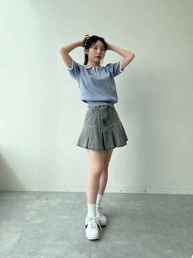 「アイテム（デニムスカート、グレー系）」を使った、みれいさん（レディース・150cm）の夏コーディネート