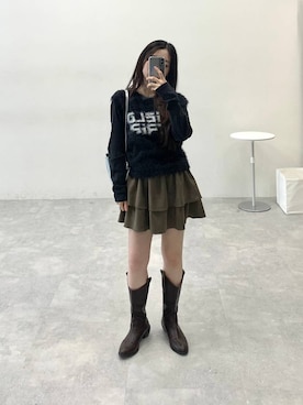 「アイテム（スカート、ブラウン系）」を使った、みれいさん（レディース・150cm）の冬コーディネート