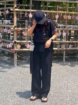 「WILD THINGS（ワイルドシングス）のアイテム（帽子）」を使った、MIMIさん（レディース・154cm）の夏コーディネート
