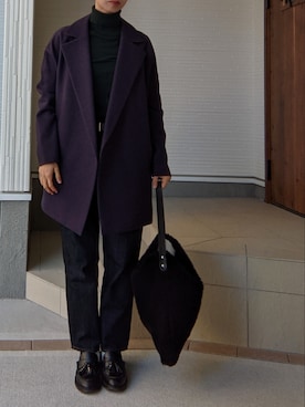 「アイテム（その他アウター、パープル系）」を使った、cauxacuyさん（レディース・163cm）の秋コーディネート