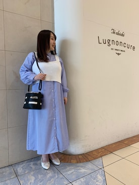 「Te chichi TERRASSE（テチチテラス）のアイテム（シャツワンピース）」を使った、せきねさん（レディース・158cm）の春コーディネート