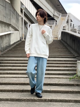 「H&M（エイチ・アンド・エム）のアイテム（スウェット、ホワイト系）」を使った、opepeさん（メンズ・175cm）の秋コーディネート