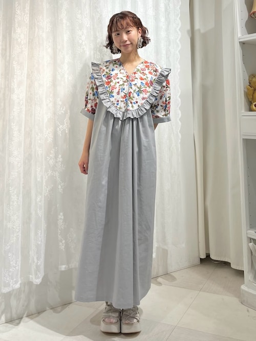 merry jenny ワンピース グレー メリージェニー merry jenny フリルカラーギャザーワンピース （グレー） -ファッション通販  FASHION メリージェニー　ワンピース　グレー