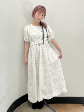 「merry jenny（メリージェニー）のpindot checkスカラップワンピース（ワンピース、ホワイト系）」を使った、kotochiさん（レディース・155cm）の春コーディネート