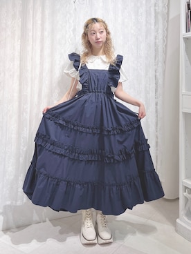 「merry jenny（メリージェニー）のおめかしエプロンワンピース（ワンピース、ブルー系）」を使った、kotochiさん（レディース・155cm）の夏コーディネート