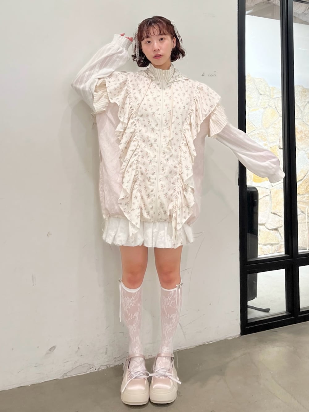 【merry jenny】floralコンビフーディージャケット ミント merry jenny】floralコンビフーディージャケット ミント