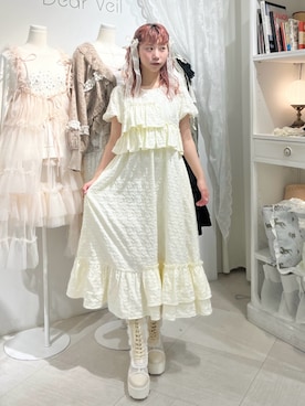 「merry jenny（メリージェニー）のjacquard tieredワンピース（ワンピース、ホワイト系）」を使った、kotochiさん（レディース・155cm）の春コーディネート
