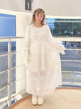 「merry jenny（メリージェニー）のシアーレイヤードフリルワンピース（ワンピース、ホワイト系）」を使った、kotochiさん（レディース・155cm）の夏コーディネート