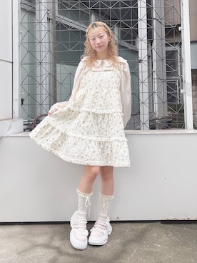 「merry jenny（メリージェニー）のダブルリボンカラーブラウス（シャツ/ブラウス、ピンク系）」を使った、kotochiさん（レディース・155cm）の夏コーディネート