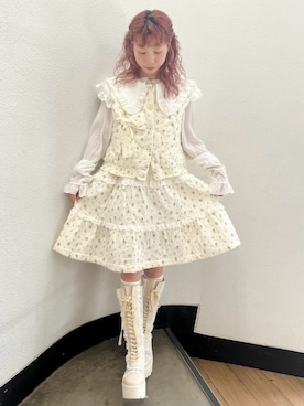 「merry jenny（メリージェニー）のお花キルティングベスト（ベスト、ピンク系）」を使った、kotochiさん（レディース・155cm）の春コーディネート