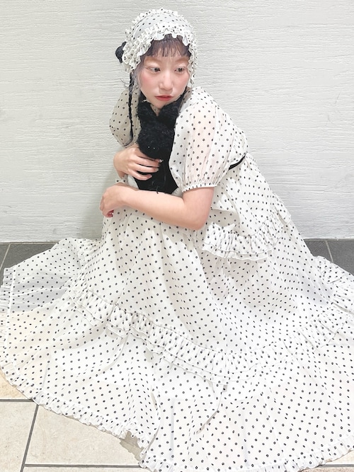 merry jenny petit flowerフロッキーパフワンピース セット petit flowerフロッキーパフワンピース（ワンピース）｜merry jenny