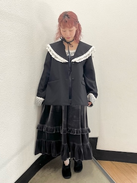 「merry jenny（メリージェニー）のレースセーラージャケット（テーラードジャケット、ブラック系）」を使った、kotochiさん（レディース・155cm）の春コーディネート