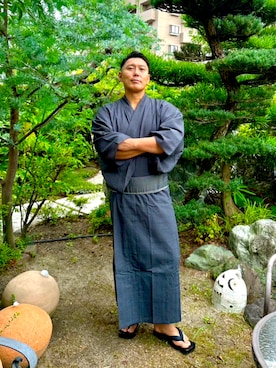「アイテム（浴衣）」を使った、やまとせんせーさん（メンズ・176cm）の夏コーディネート