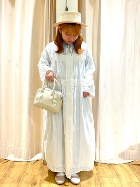 「カンカン帽」｜「アイテム（ジャンパースカート）」を使った、松さん（レディース・152cm）の春コーディネート