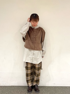 「ブラウンコーデ」｜「アイテム（チュニック）」を使った、松さん（レディース・153cm）の秋コーディネート