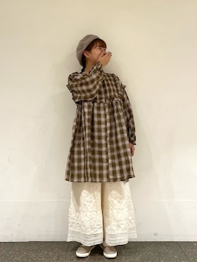 「レースパンツ」｜「アイテム（チュニック）」を使った、松さん（レディース・153cm）の秋コーディネート